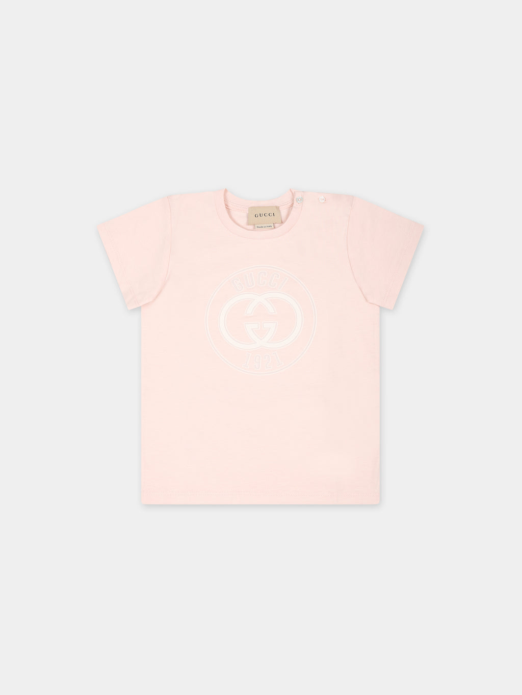 Pink t-shirt for baby girl with logo Gucci 1921